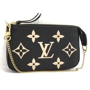Louis Vuitton Mini Pochette Pouch Monogram Emplant Black Beige